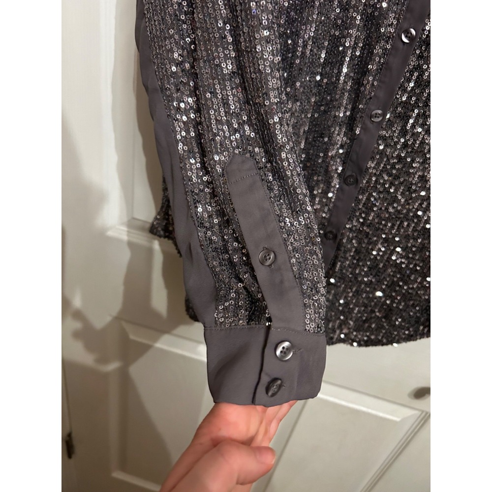 Torrid Size 2 Madison Sequins‎ Button Front Shirt Long Sleeve Blouse Purple - Picture 10 of 15
